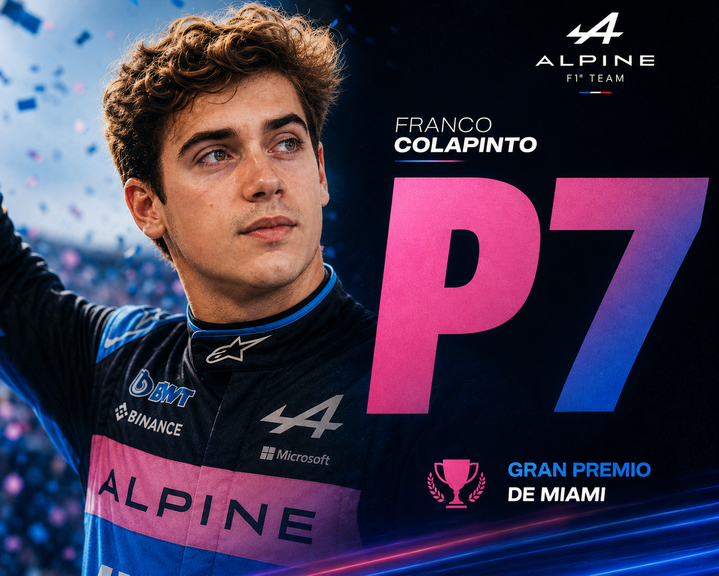 Franco Colapinto terminó séptimo en Miami y logró el mejor resultado de su carrera en la Fórmula 1